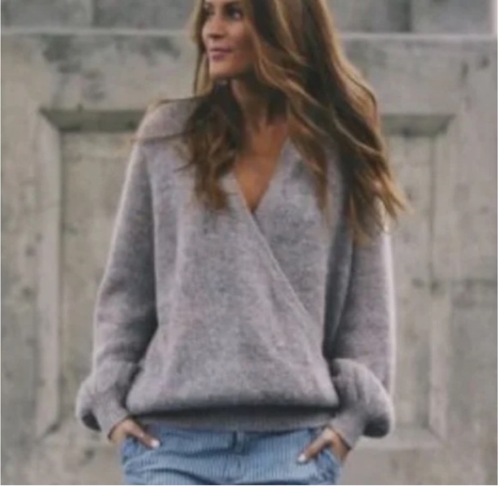 Free People Karina Slouchy Faux Wrap Knit V Neck Tan Multicolored Sweater